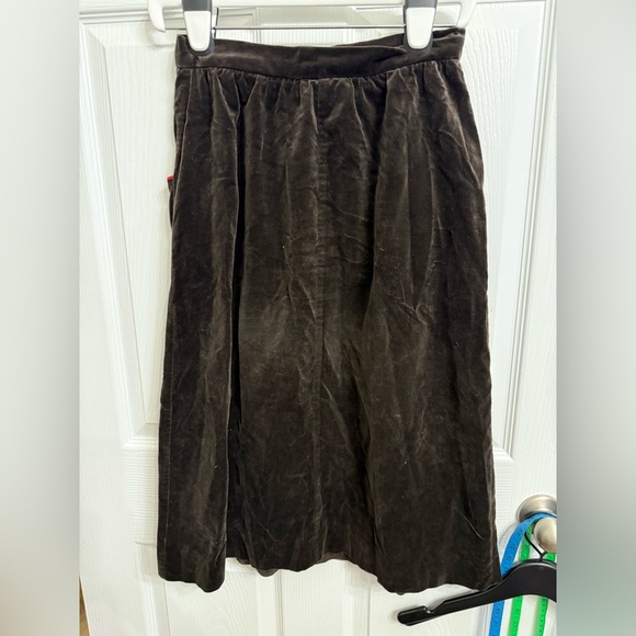 Vintage 1970s Lanz Originals Brown Velvet Skirt w/ Red Piping Trim S/M Paper Tag - Picture 3 of 4